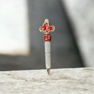 Elegant Red Bling Heart and Silver Pen
